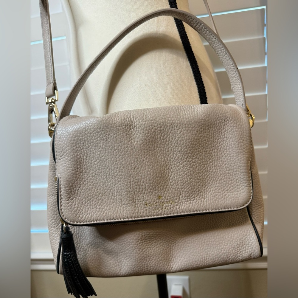 Kate Spade convertible crossbody in pebbled leather (taupe trimmed with black)